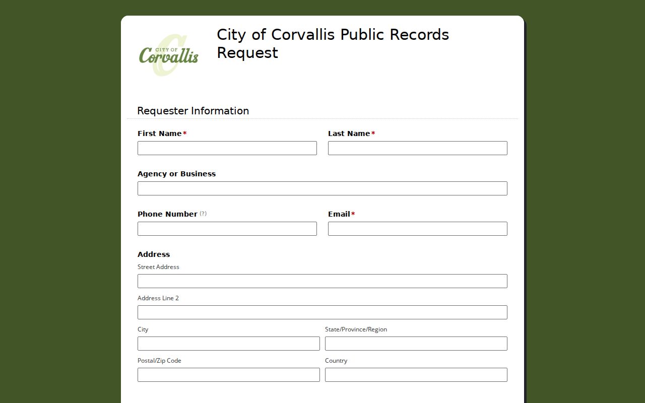 Corvallis residents directory City public records request form