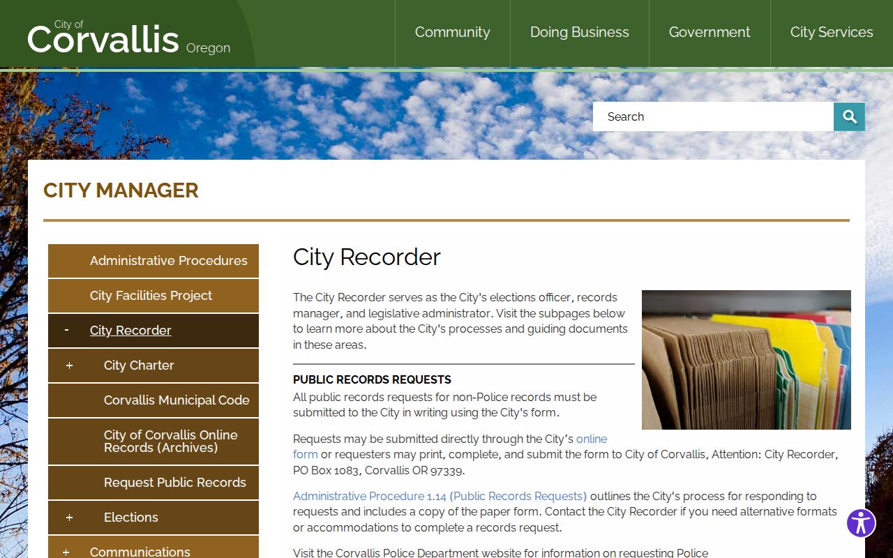 Corvallis residents directory City Recorder public records route