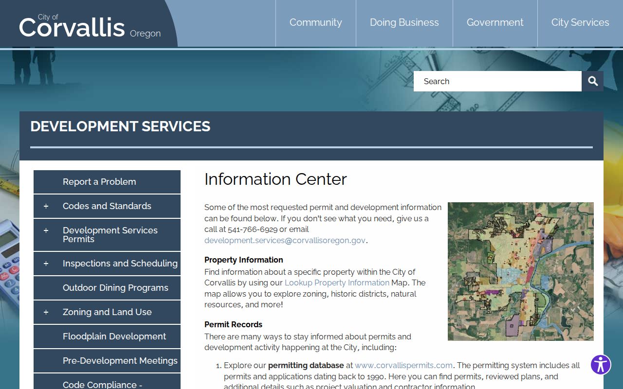 Corvallis street directory Development Services permit information