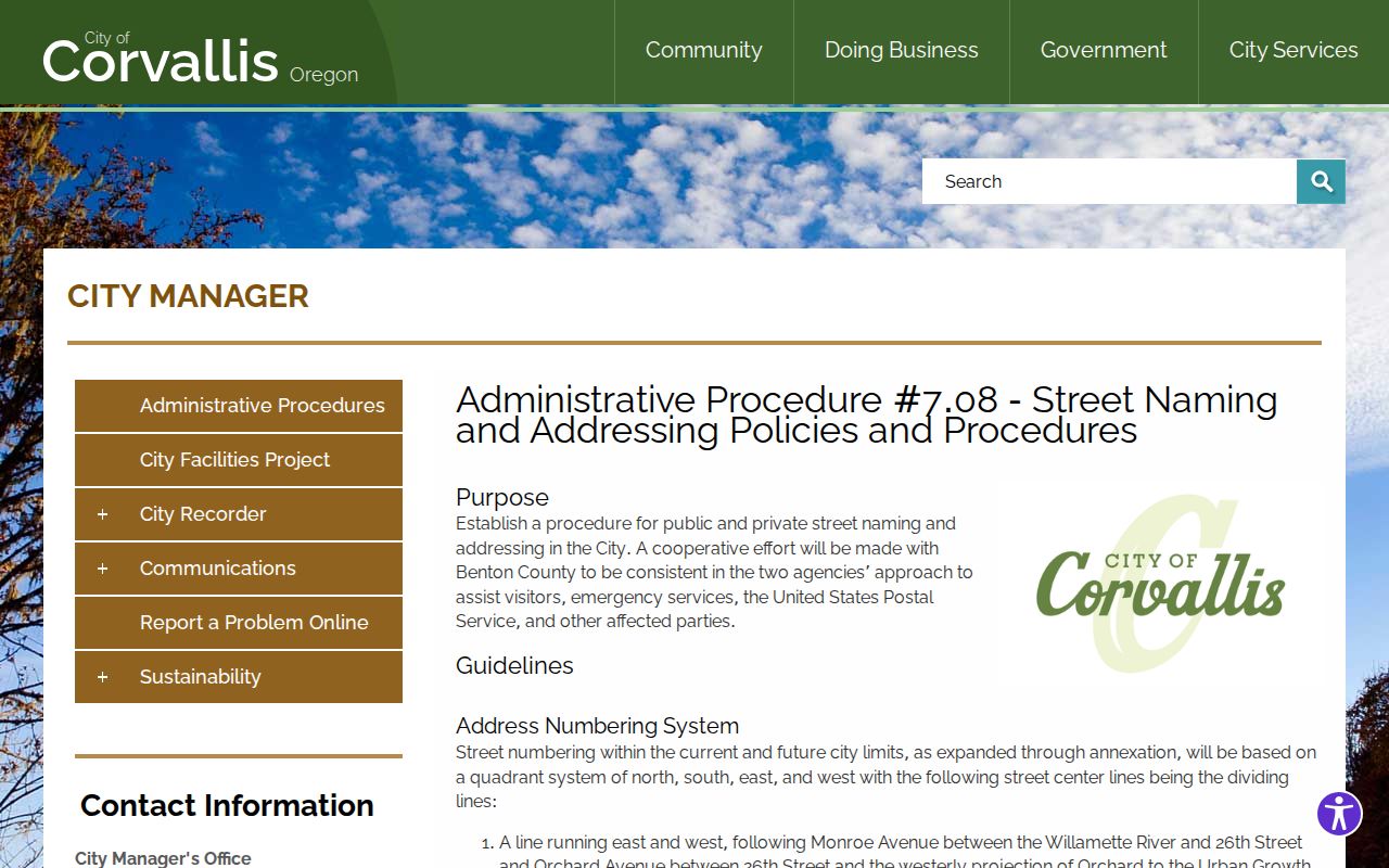 Corvallis ZIP code directory street naming and addressing policy